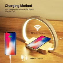 

USB Wireless Charging Desk Lamp Touch Dimmable Bedroom Bedside Wooden Desk Lamp Multifunctional Night Light Holiday Gift