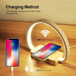 USB Wireless Charging Desk Lamp Touch Dimmable Bedroom Bedside Wooden Desk Lamp Multifunctional Night Light Holiday Gift