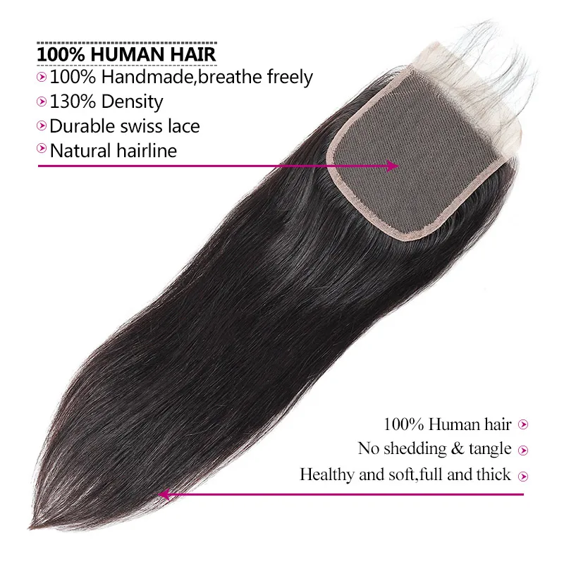  Indian Straight Hair Bundles with Closure Baby Hair 4 Bundles with Closure Non Remy 100 Human Hair 