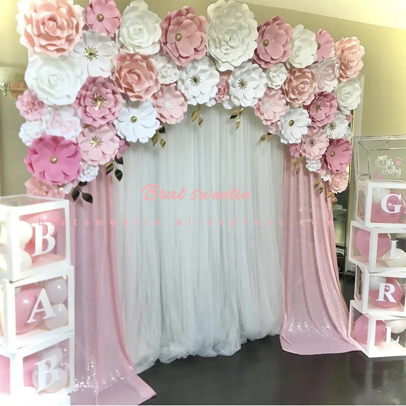 Floral Baby Shower Box Decorations for Girls, Baby Shower Backdrop Blocks Gender Reveal Photo Props,Floral Baby Shower Party Decorations Pink Girl