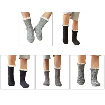 

Men Winter Warm Fuzzy Slipper Socks Twist Cable Knit Solid Plush Lined Hosiery
