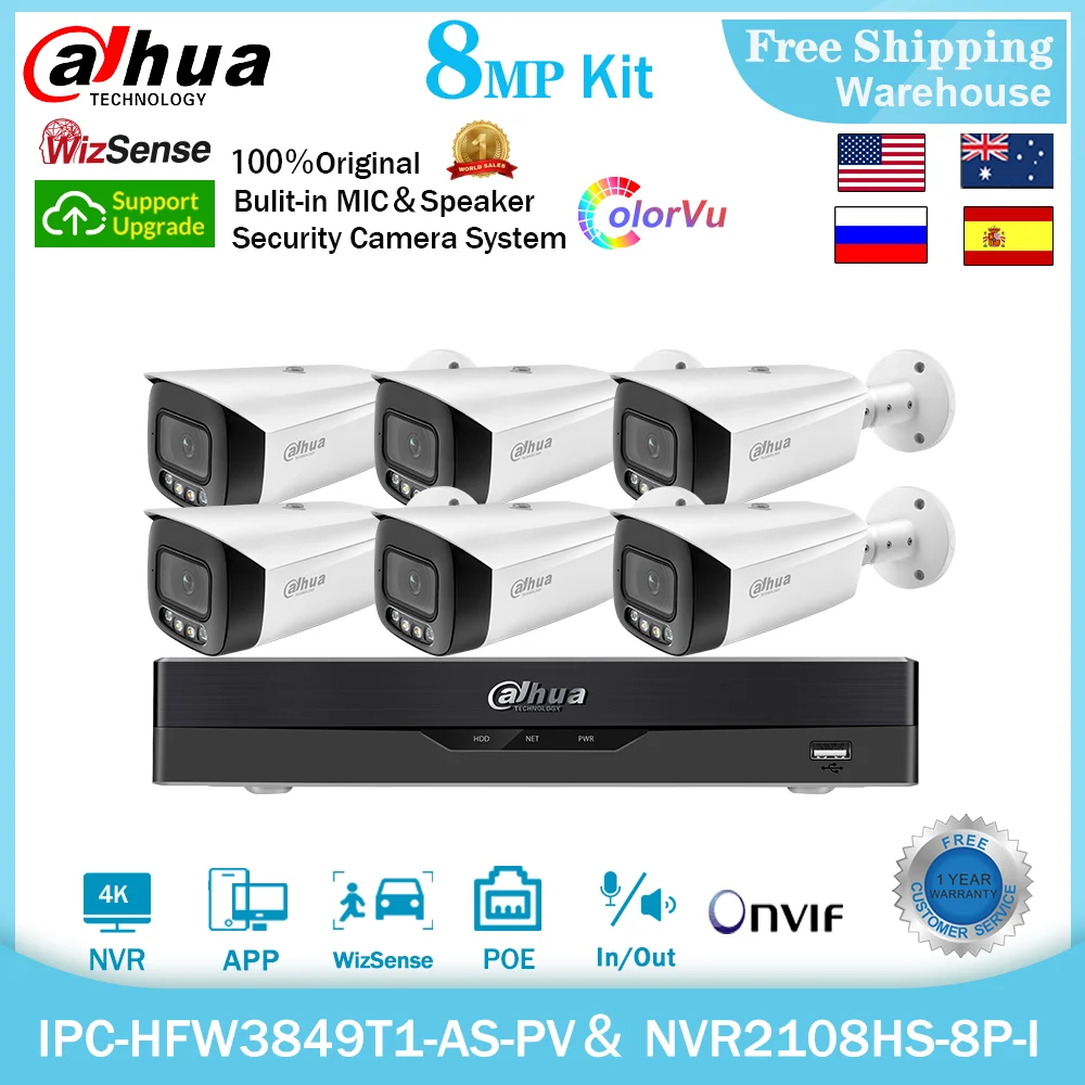 Dahua 8MP IP-камера 4K NVR Security Kit Wizsense IPC-HFW3849T1-AS-PV H265 + CCTV видеорегистратор система