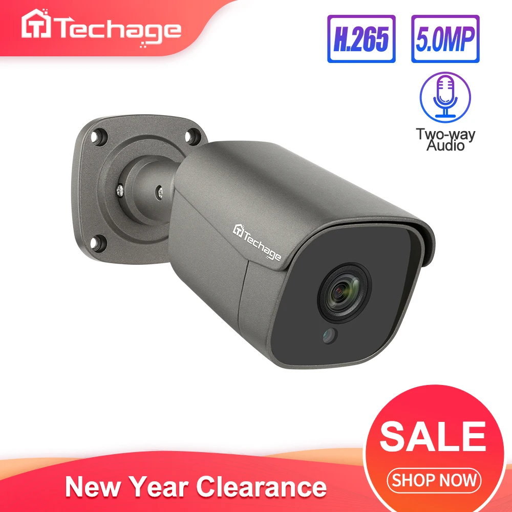  Techage H.265 5MP Full Hd di Sicurezza Poe Ip Camera Audio Bidirezionale Ai Fotocamera IR-CUT di Vi