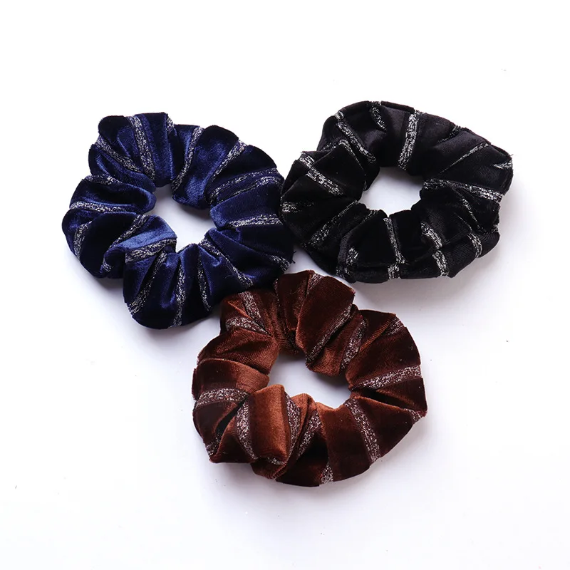 

Fashion Women Velvet Hair Scrunchies Decorated with Metallic Yarn Personality Glitter Strip Hair Rope Bands Big Elastic Bands