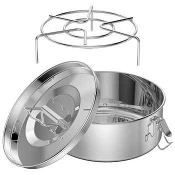 

Stainless Steel Flan Mold with Lid and Easy Lift Handle, Flan Pan Cake Pan 6, 8 Qt with Steamer Rack