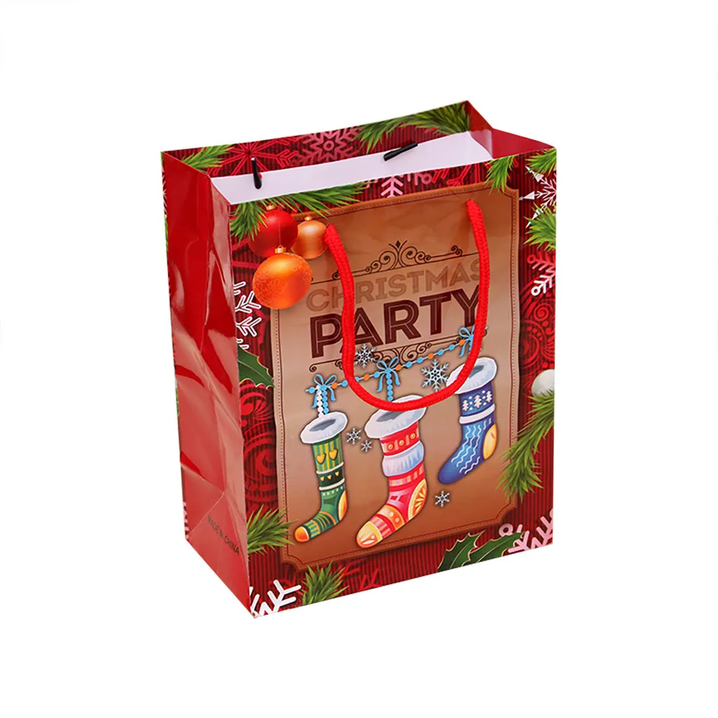 Christmas Gift Bag Paper Bag Packaging Kraft Paper Bottom Tote Bag Merry Christmas Decor Home Decorations New Garden