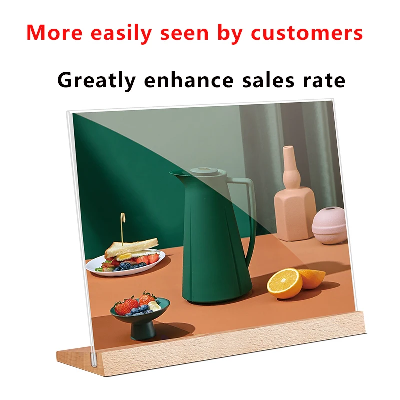 A5 Acrylic Wood L-Style T-Type Table Signboard Double-sided Tab Le Sign Display Card Rack Table  Paper Holder Showing Horizontal a4 flip acrylic sign holder 8 5x11 wood table menu display stand holder ad frame for restaurants hotels stores