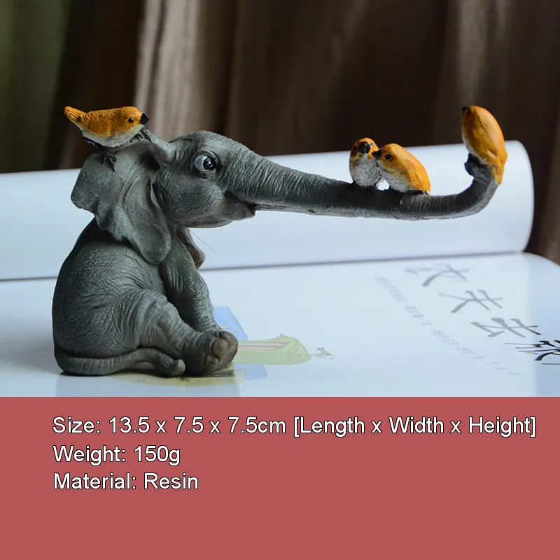 Милый резиновый слон статуя животного декоративный орнамент реквизит для сцены домашний офис стол комната открытый сад украшение подарок на день рождения - Цвет: Elephant And Birds