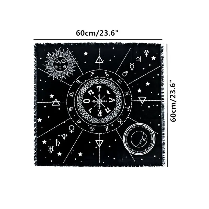 60*60cm Cotton Tarot Tablecloth 12 Constellations Astrology Oracle Altar Cloth M7DC