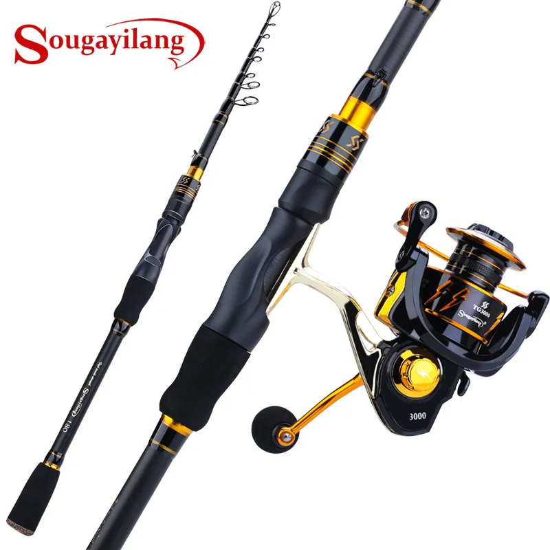 

Sougayilang 1.8-2.1M Rod Reel Combo Protable Telescopic Carbon Fiber Fishing Rod with 13+1BB 5.0:1 Spinning Fishing Reel Pesca
