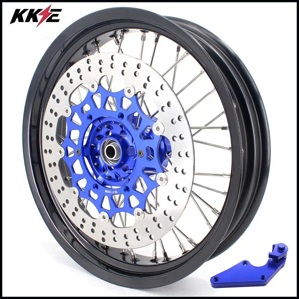 KKE 3,5& 5,0 17 дюймов Supermoto Motard колеса Набор для Yamaha YZ125 YZ250 YZ250F YZ450F синяя втулка черные диски