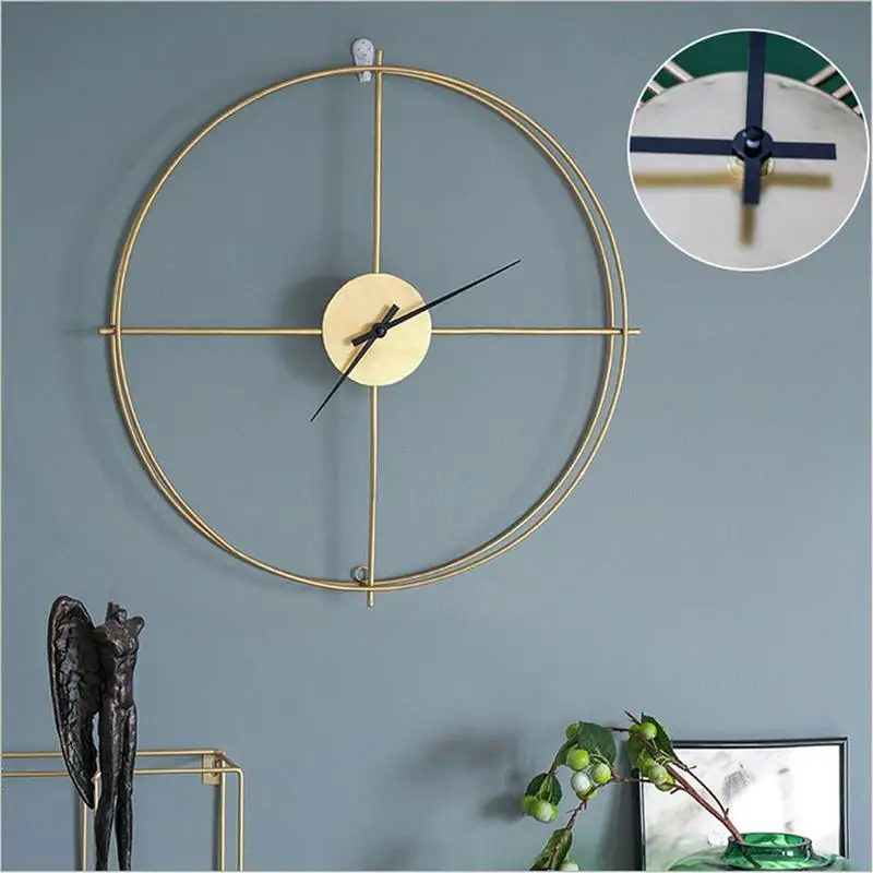 Металлические настенные часы в скандинавском стиле, ретро, двойное кольцо, Золотое железо, круглые декоративные подвесные часы, немой, уличные садовые часы, украшение дома