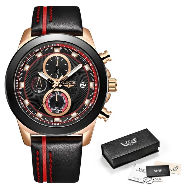 LIGE Модные мужские s часы лучший бренд класса люкс водонепроницаемые деловые наручные часы кварцевые часы мужские спортивные хронограф reloj hombre - Цвет: Rose red L
