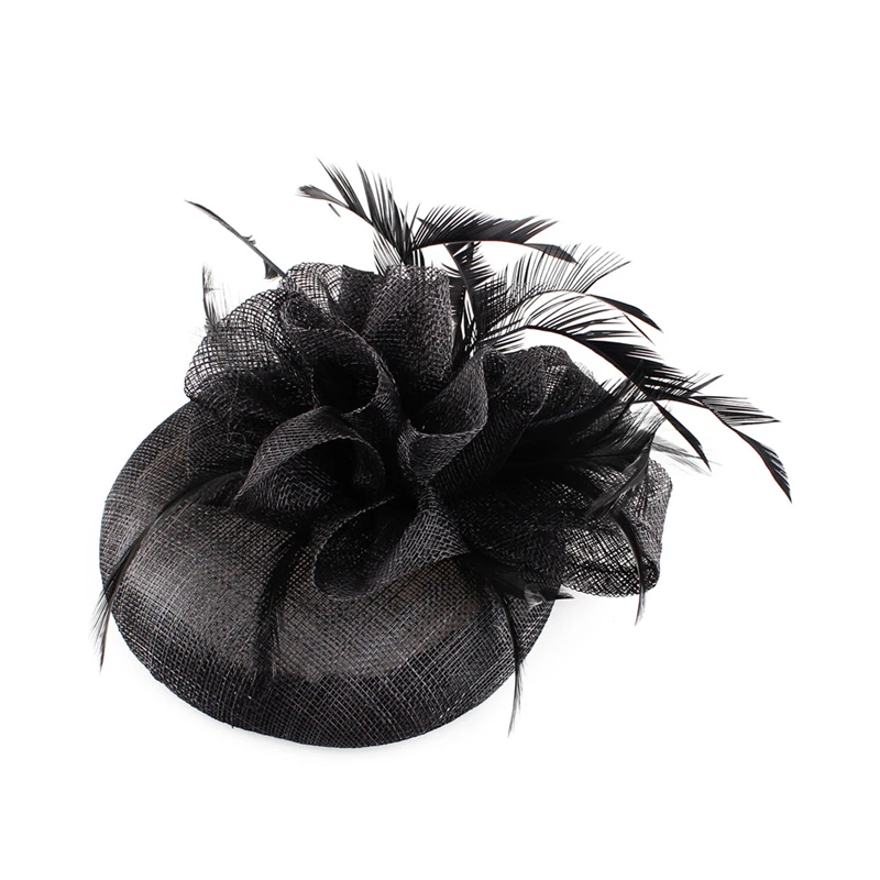 vintage millinery fedora hat Women Wedding hair fascinators hats navy beauty sinamay loops headpiece feather married headdress