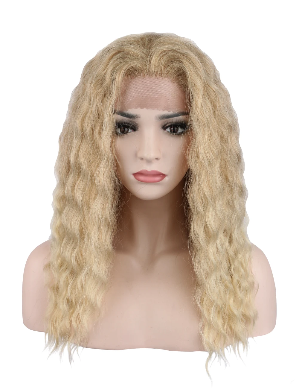 Ombre Blonde Kanyss, Омбре, блонд, кудрявые, волнистые парики, синтетические волосы, парик на кружеве для женщин, Премиум класс, жаропрочные, на кружеве, передний, парик на всю голову - Цвет: Ombre Blonde