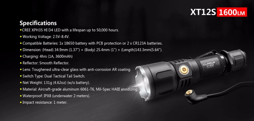 Кларус XT12S CREE XPH35 HI D4 1600LM луч бросать 402 измеритель перезаряжаемый светодиодный фонарик светодиодный уличный фонарь+ 3600 мА/ч, Батарея