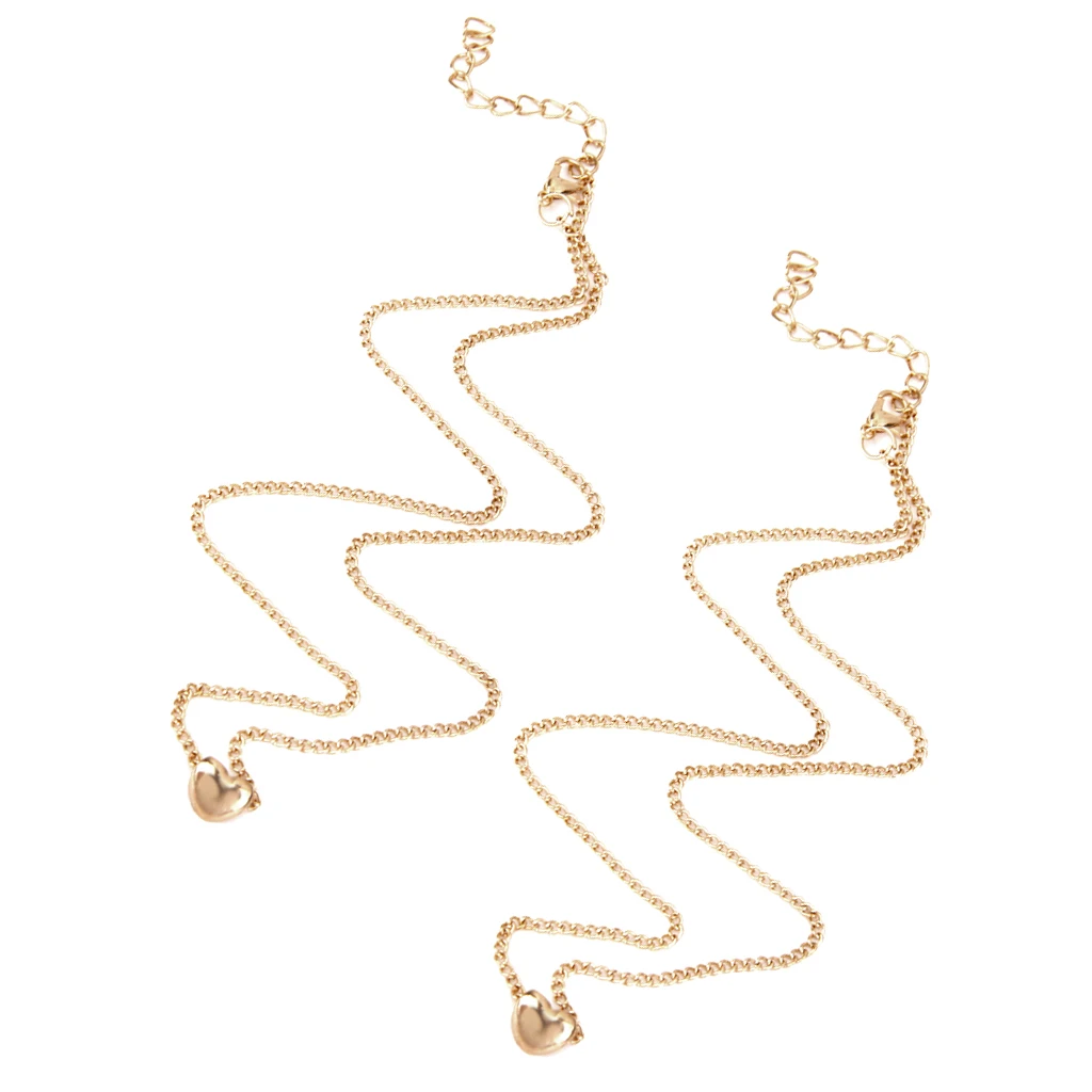 2 Pieces Simple Short Chain Clavicle Necklace Tiny Love Heart Pendant Gold