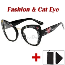Очки прозрачные, оправа женские очки "Кошка" Металл негабаритный близорукость оптический прозрачный объектив рамка поддельные Oculos De Grau
