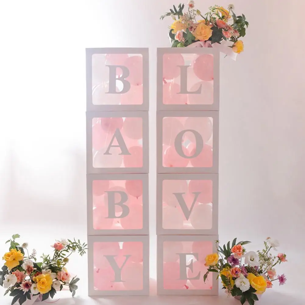 

4Pcs Baby Love Letter Transparent Balloon Storage Box Case Wedding Party Decor