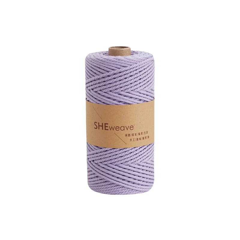 Шнур макраме 3 мм натуральный хлопок Макраме Веревка 3 мм × 100 м шнур веревка для макраме поставки, настенный, вешалка для растений, DIY ремесло - Цвет: lavender
