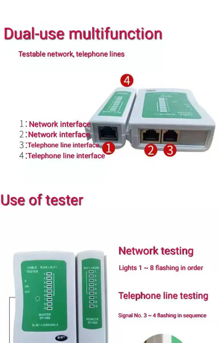 

Network Crystal Head Test Instrument Multi-functional Home Network Line to Line Detection and Line Finding Tool