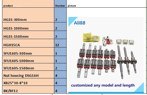 3 оси 4aixs 20 мм линейный рельс HGR15/HGR20/SBR16 с 16 мм шариковый винт SFU1605 свинцовый винт SFU1610 Набор для ЧПУ - Цвет: 300-1000-1500-1500