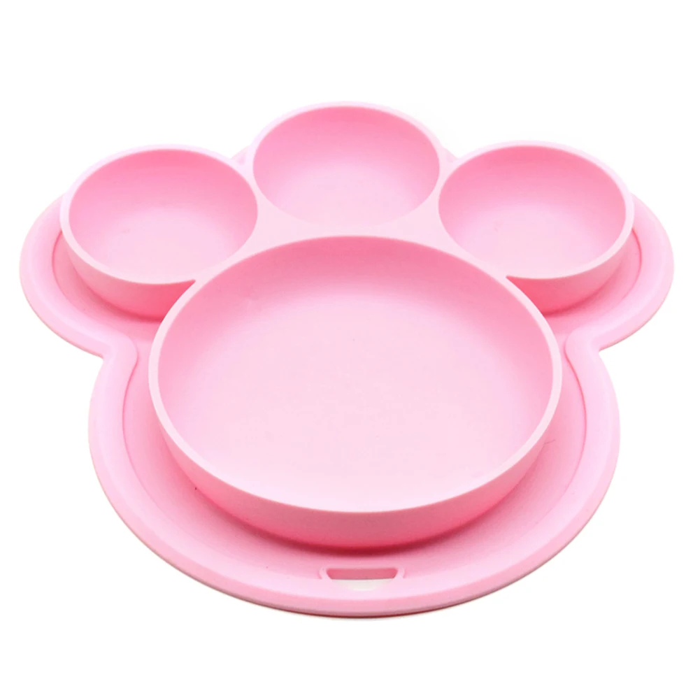 Розовый Kids Silicone Bear Paw Dinner Plate Feeding Bowls Tableware with Hanging Hole 66CY - Цвет: Розовый