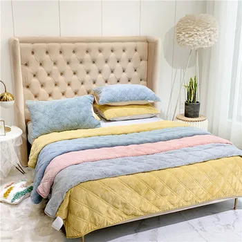 

New Luxury Gray Pink Yellow Blue White Soft Flannel Velvet Fleece Quilted Bedspread Bed Cover Bed Sheet Blanket Pillowcases 3pcs