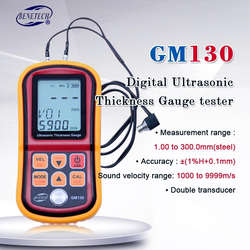Digital GM130 Ultrasonic Thickness Gauge tester steel thickness tester 1.0 to 300MM Sound