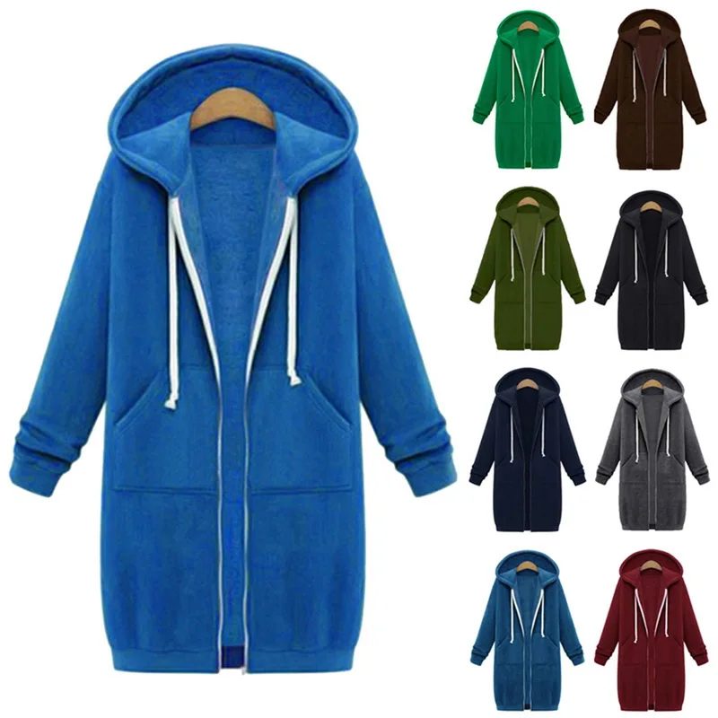 

LOOZYKIT Women Hoodies Jackets Long Oversized Coats Warm Zipper Hooded Sweater Pullover Coats Pocket Plus Size Outwear Tops