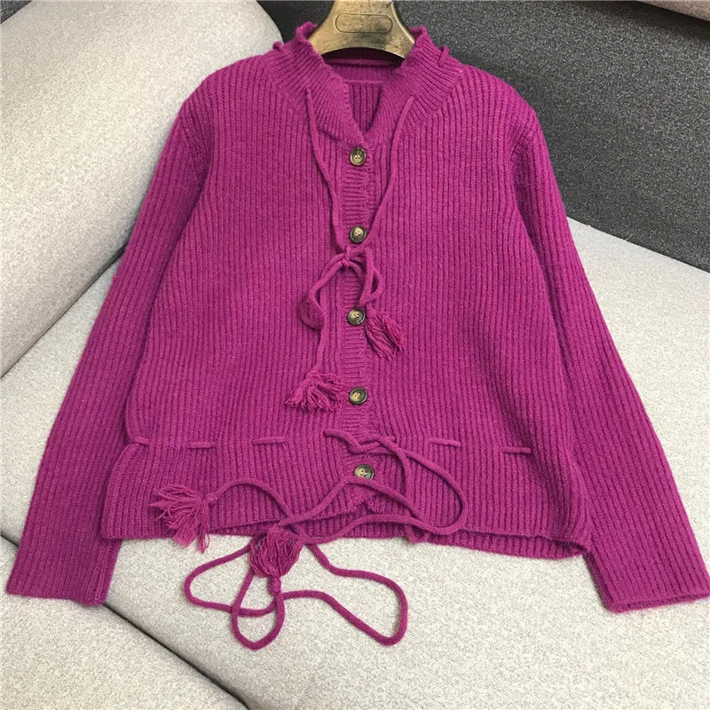 

Luxury Designer Brand Knitted Sweater for Women Causel O Neck Sweet Tether Loose Knitted Cardigans Sweater