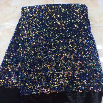 

Lake blue High Quality African Sequins Lace Fabric French Net Embroidery Tulle Lace Fabric For Nigerian Wedding Party Dress