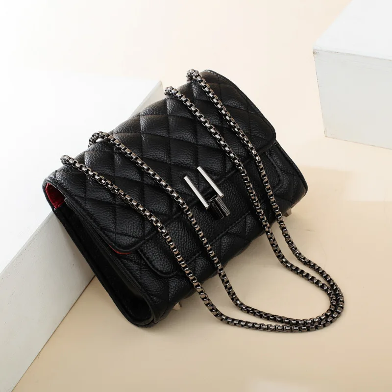 

Women's bag diamond three-dimensional small square bag caviar pattern lock PU leather waterproof shoulder Messenger bag