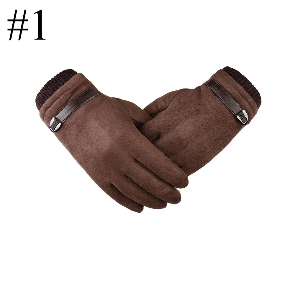 L. Mirror 1 пара мужские перчатки для сенсорного экрана С Подкладкой Толстые теплые зимние перчатки - Цвет: Brown-1