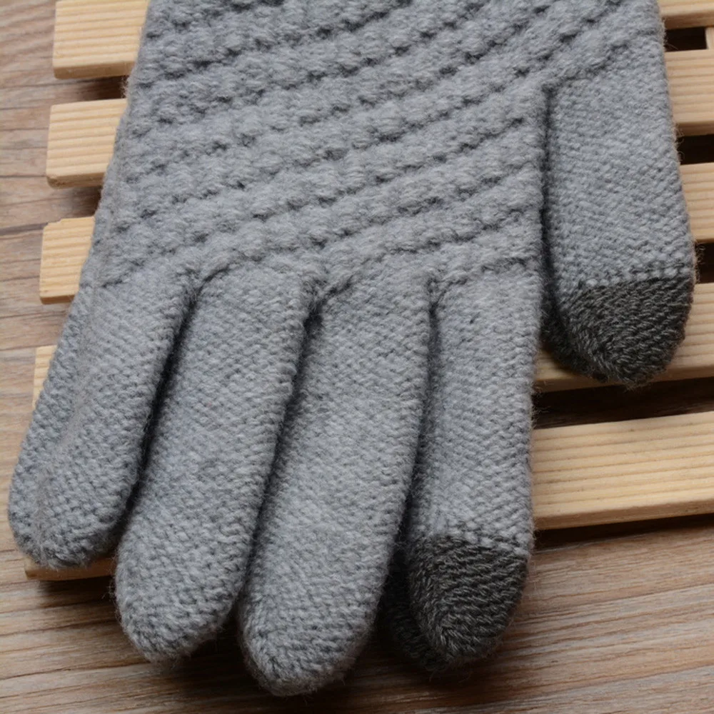 Зимние перчатки для сенсорного экрана для женщин и мужчин теплые эластичные вязаные варежки Имитация шерсти полный палец Guantes женский крючком Luvas утолщаются