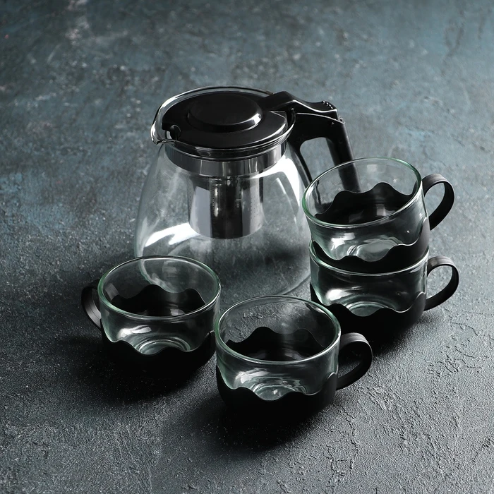 Tea set &quotCleo&quot: teapot 900 ml with a metal sieve 4 mugs 150 Kitchen supplies Teaware Sets Dining Bar Home Garden | Дом и сад