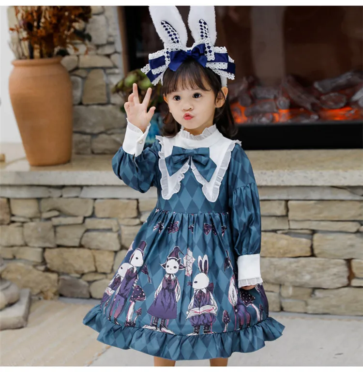 Платье с длинными рукавами для девочек в стиле Лолиты; милая одежда принцессы в стиле ретро для детей; Детские платья на лоли; красивая одежда для девочек; сезон весна-осень