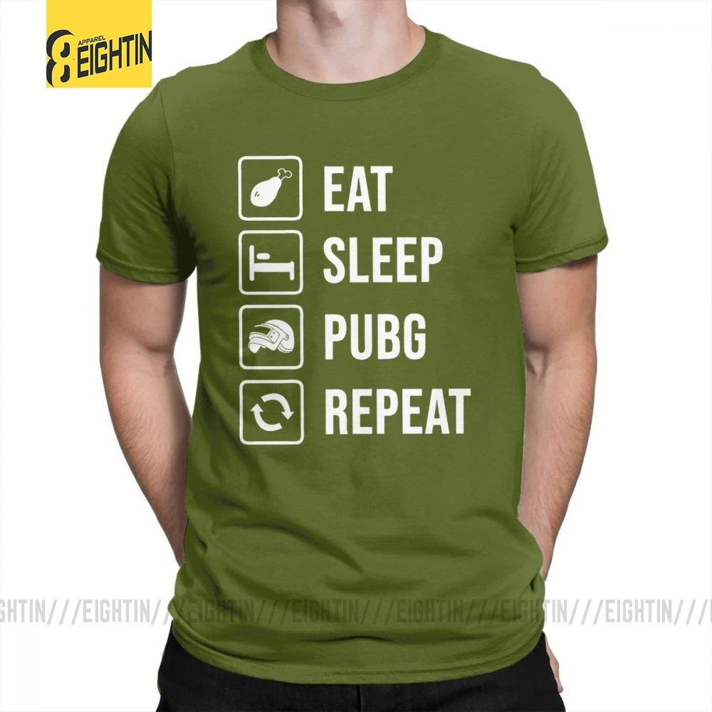 Армейский зеленый Футболка с надписью «Eat Sleep PUBG Repeat», победитель, Куриный Ужин, короткий рукав, высокое качество, хлопок, футболка, одежда, мужские топы размера плюс - Цвет: Армейский зеленый