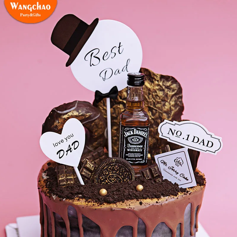 

4pcs/bag Best Dad Happy Birthday Cake Topper Father's Day Cake Decoration I Love You Dad Cupcake Toppers Party Supplies