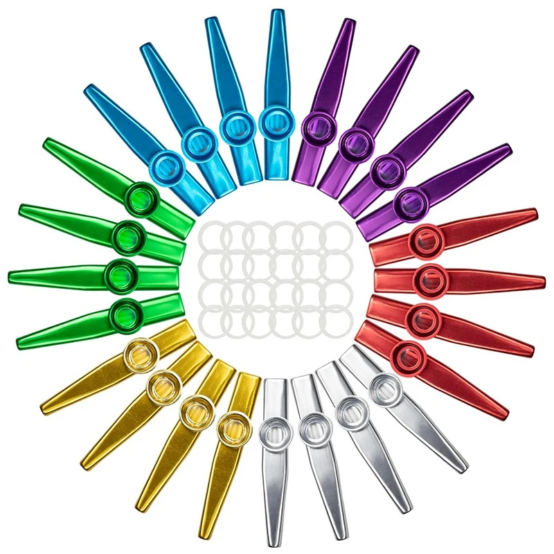 24-Pack Metal Kazoos With 24 Pcs Kazoo Flute Diaphragms 6 Colors Good Companion For Ukulele Violin Guitar Piano | Спорт и