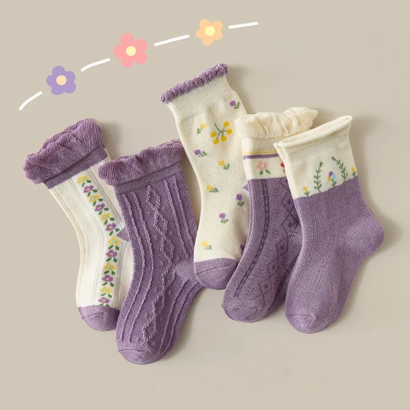 Children's Socks Autumn Winter Cotton Tube Socks Three-dimensional Jacquard 5 Pairs/Lot