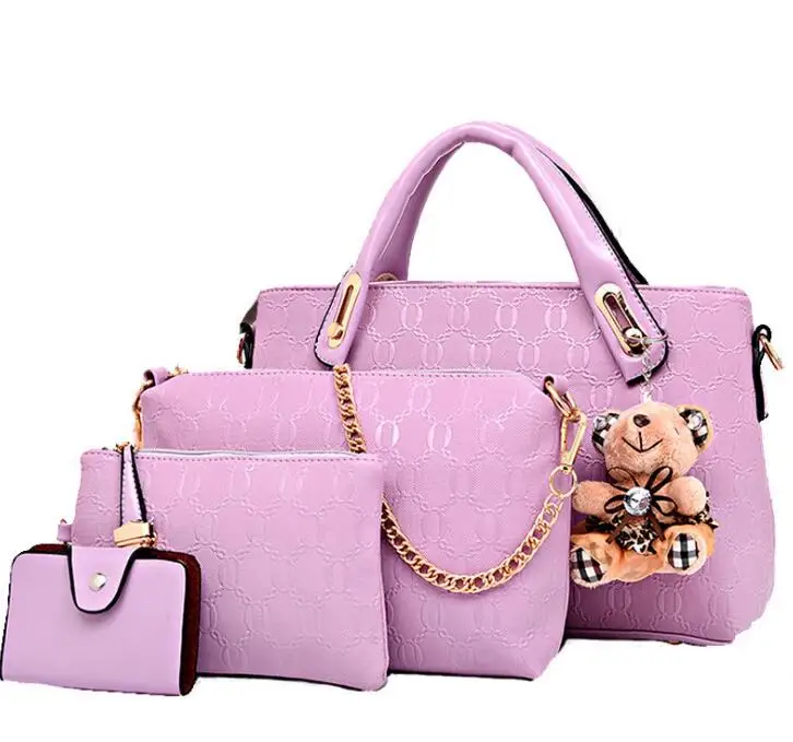 Женские Сумки из искусственной кожи, 4 комплекта, модная дизайнерская сумка на плечо, черная винтажная женская сумка-мессенджер - Цвет: Фиолетовый