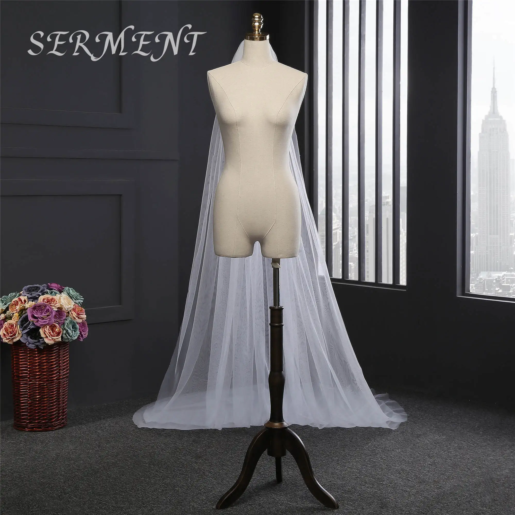 SERMENT Veil Hot Sale Noble 300cm 2 Layer Wedding Veil White Ivory Simple Bridal Veil with Comb Wedding Accessories SERMENT Veil Hot Sale Noble 300cm 2 Layer Wedding Veil White Ivory Simple Bridal Veil with Comb Wedding Accessories