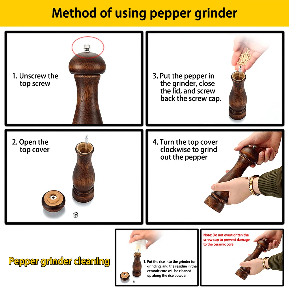 Solid Wood Pepper Grinder Kitchen Tool Manual Multi-purpose With Adjustable Ceramic Grinding Mill Kitchen Tools