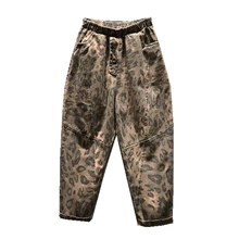 Европейский и американский женский зимний эластичный пояс широкий Песня Halun морковь брюки прямые джинсовые повседневные леопардовые