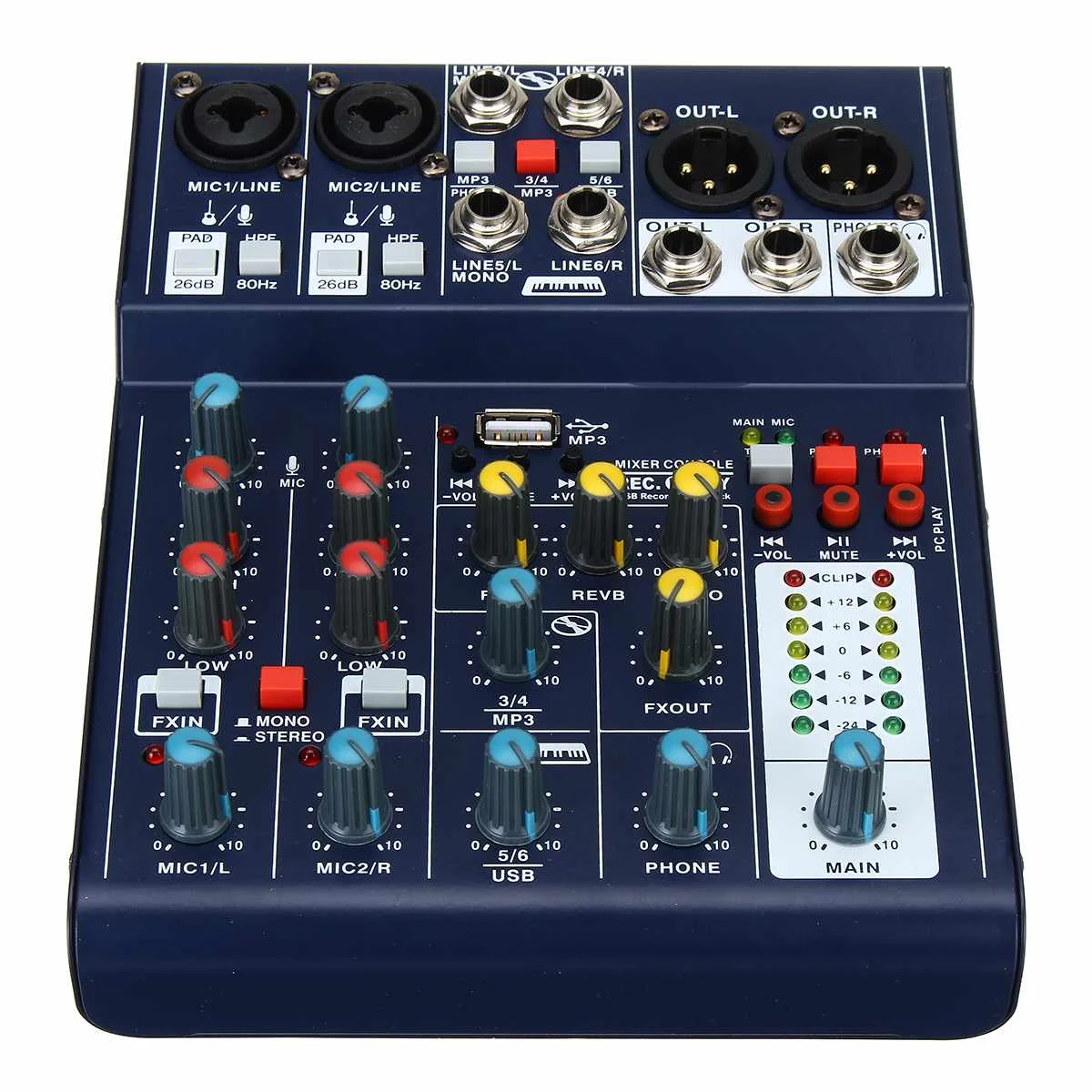 6 Channel Karaoke Sound Console Mixing USB Record Computer 48V Phantom DSP Effect USB Audio Mixer U Disk MP3 For Live KTV