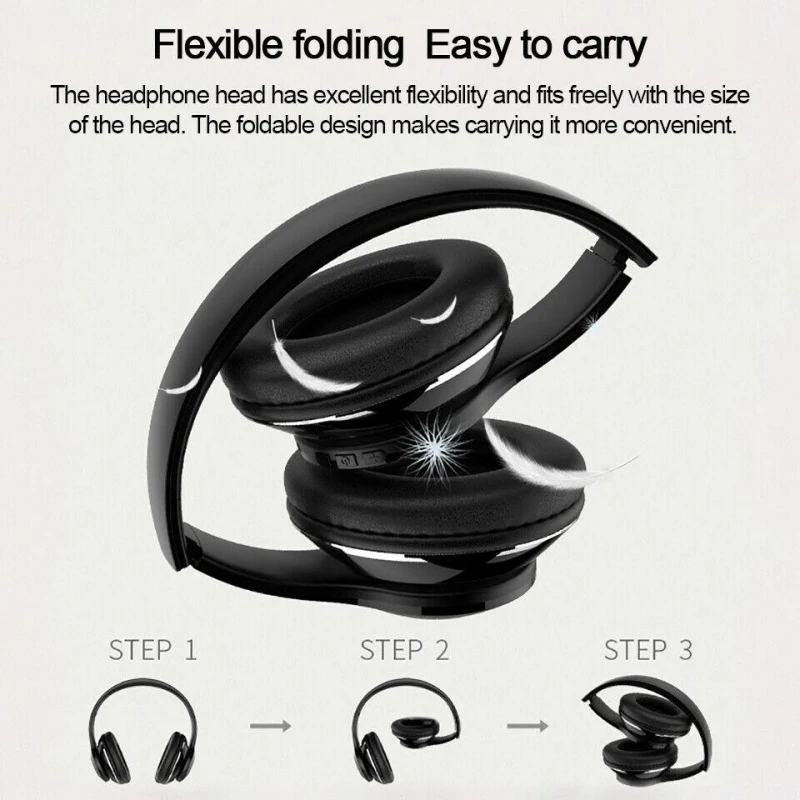 Wireless Bluetooth Headphones Stereo Gaming Headset Support TF Card With Mic US