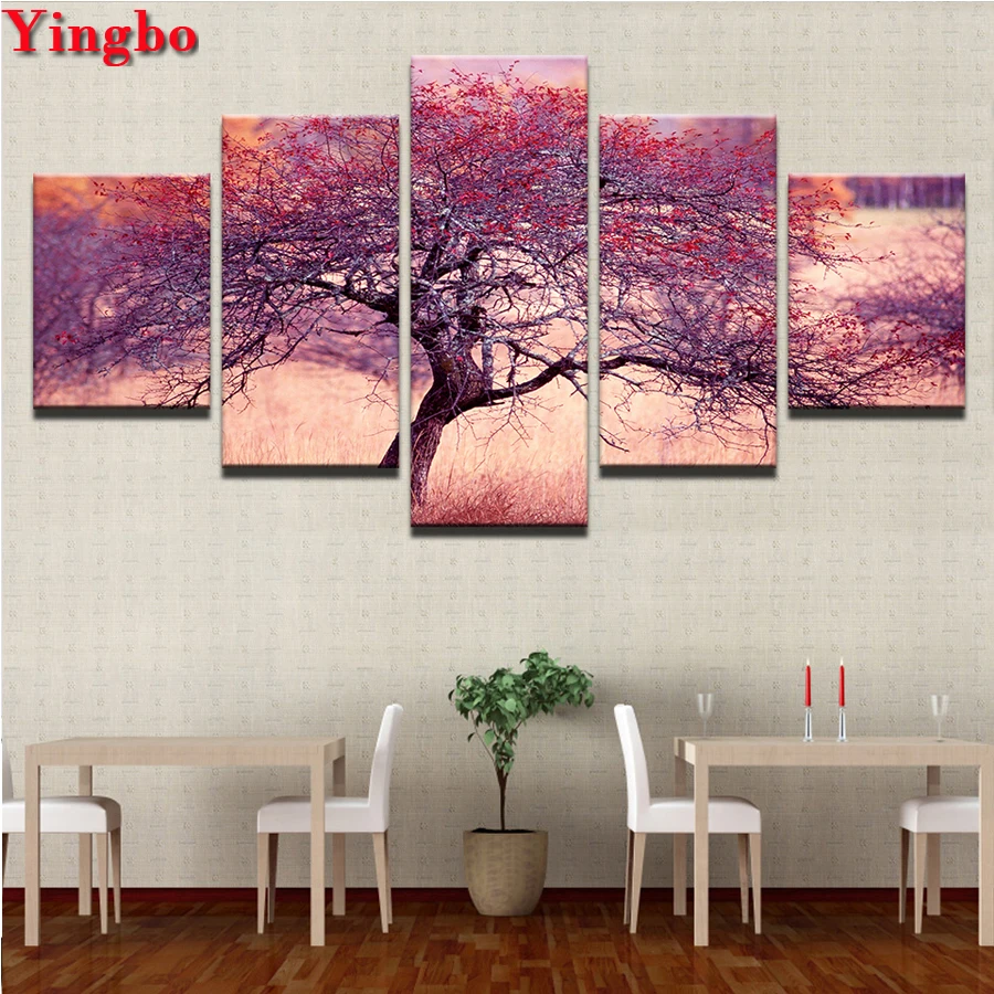 5d diy Diamond Painting Tree Landscape 5 Pieces diamond embroidery Cross stitch Full drilling birthday present Round drill | Дом и сад
