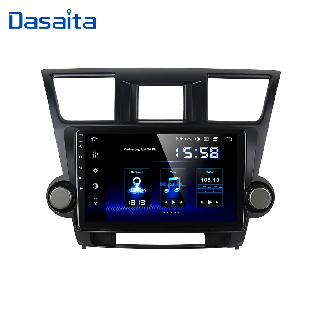 Dasaita 10.2" IPS 1 Din Car Radio Player Android 10.0 for Toyota Highlander 2009 2010 2011 2012 Navigation MP3 64GB ROM | Автомобили и