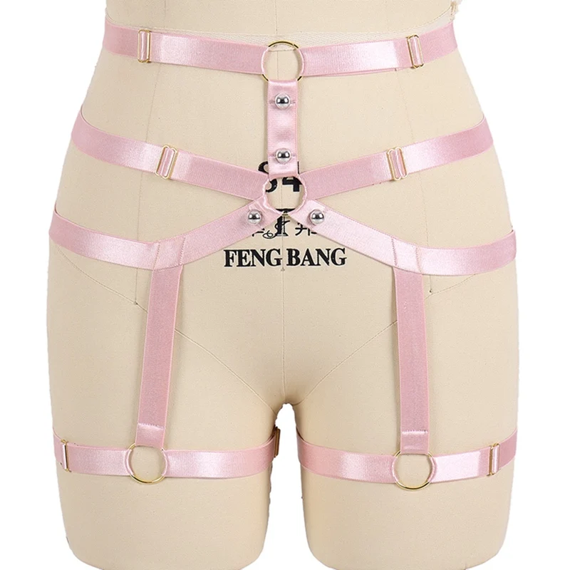 

Kawaii Pink Garter Belt Hollow Bondage Body Harness Cage Elastic Goth Fetish Wear Women Waist Stockings Harness Suspender Belt